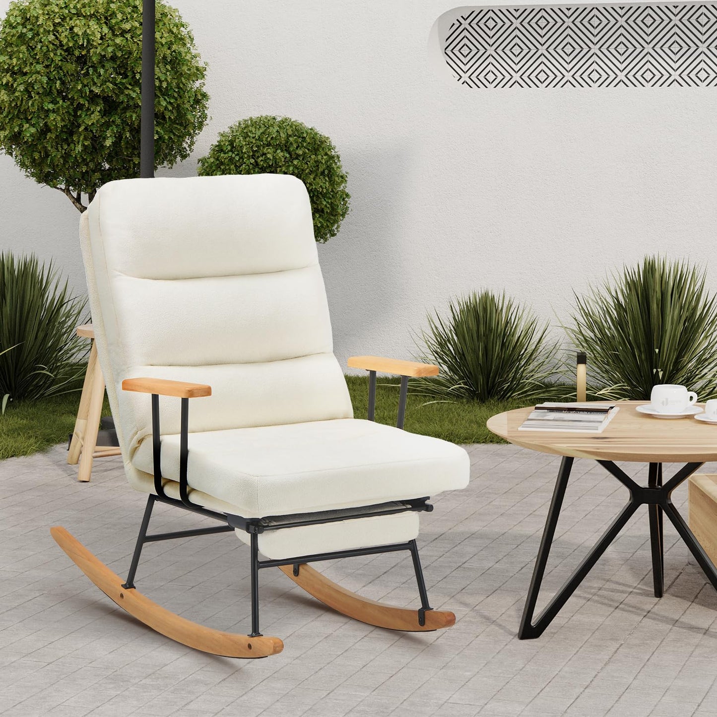 Glider Rocking Chair with Footrest and Adjustable Backrest
