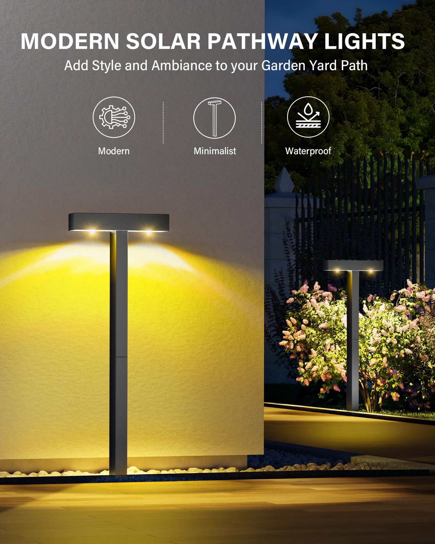 ROSHWEY Solar Pathway Lights, 6 Pack Solar Lights Outdoor Waterproof IP65, Modern Solar Path Lights, Outside Lights Solar Powered Landscape Lighting for Yard, Walkway, Driveway, Patio, Warm Light