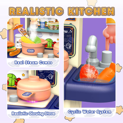 Kids Kitchen Playset with Realistic Steam & Lights