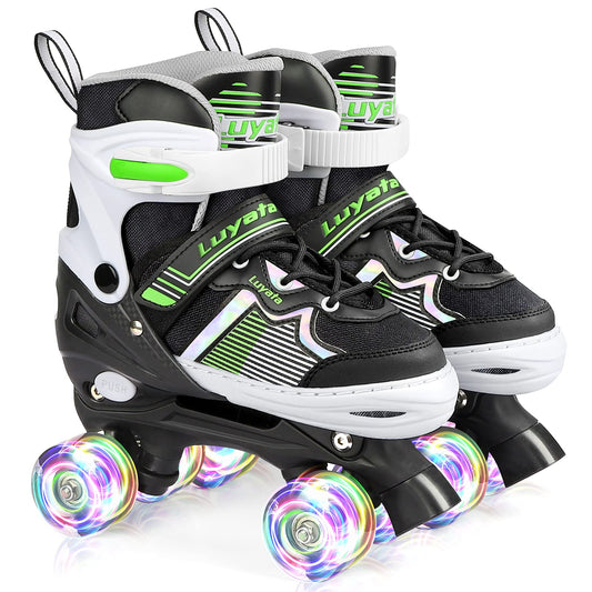 Luyata Roller Skates for Girls Boys Adjustable, 4 Size Ages 6-12 & 3-5, Kids Roller Skates with Light Up 8 Shining Wheels, 3 Color Shining Roller Skates for Toddlers Boys Girls Beginners