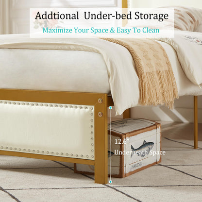 Twin Size Bed Frame with Upholstered Headboard