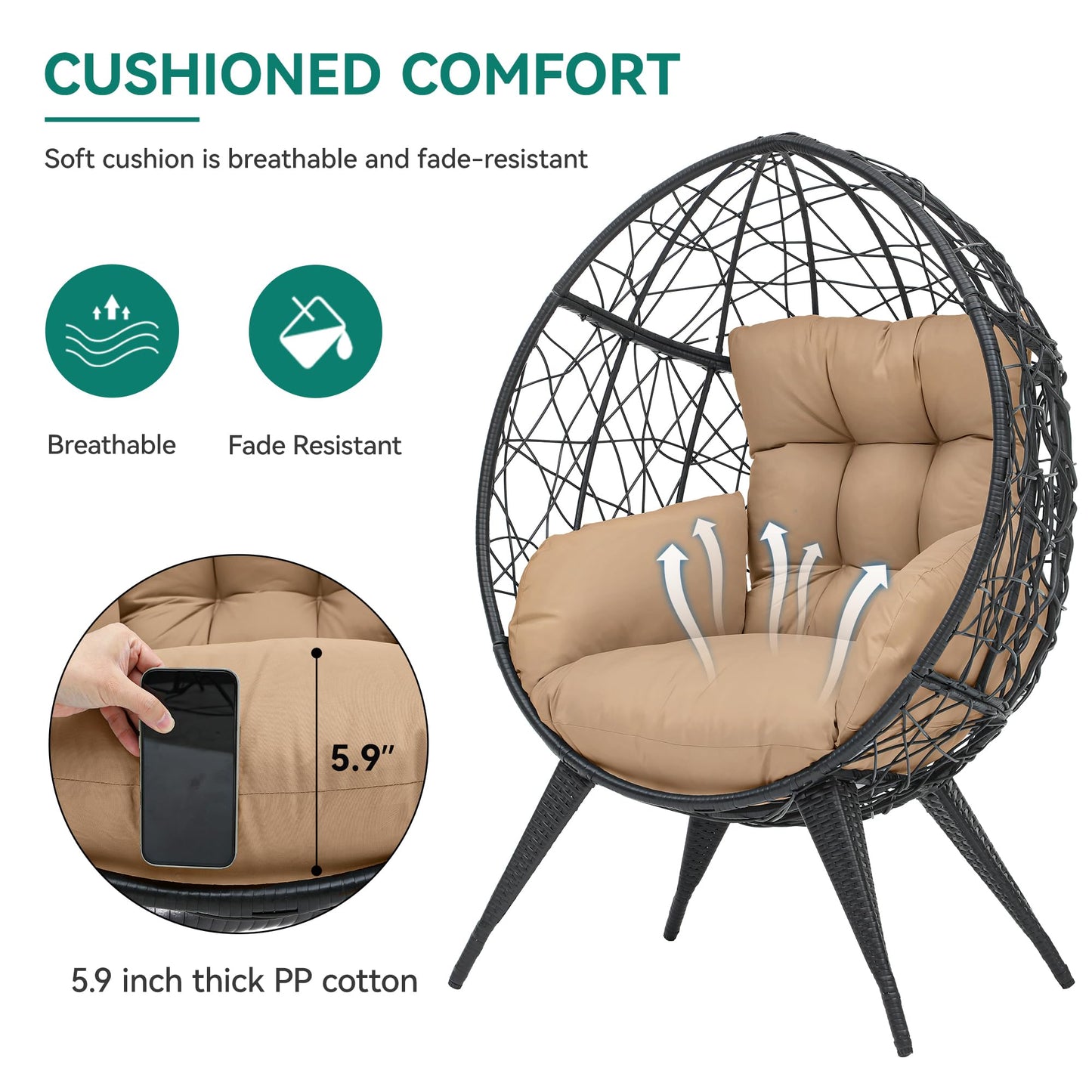 Large Wicker Egg Chair with Stand by YITAHOME