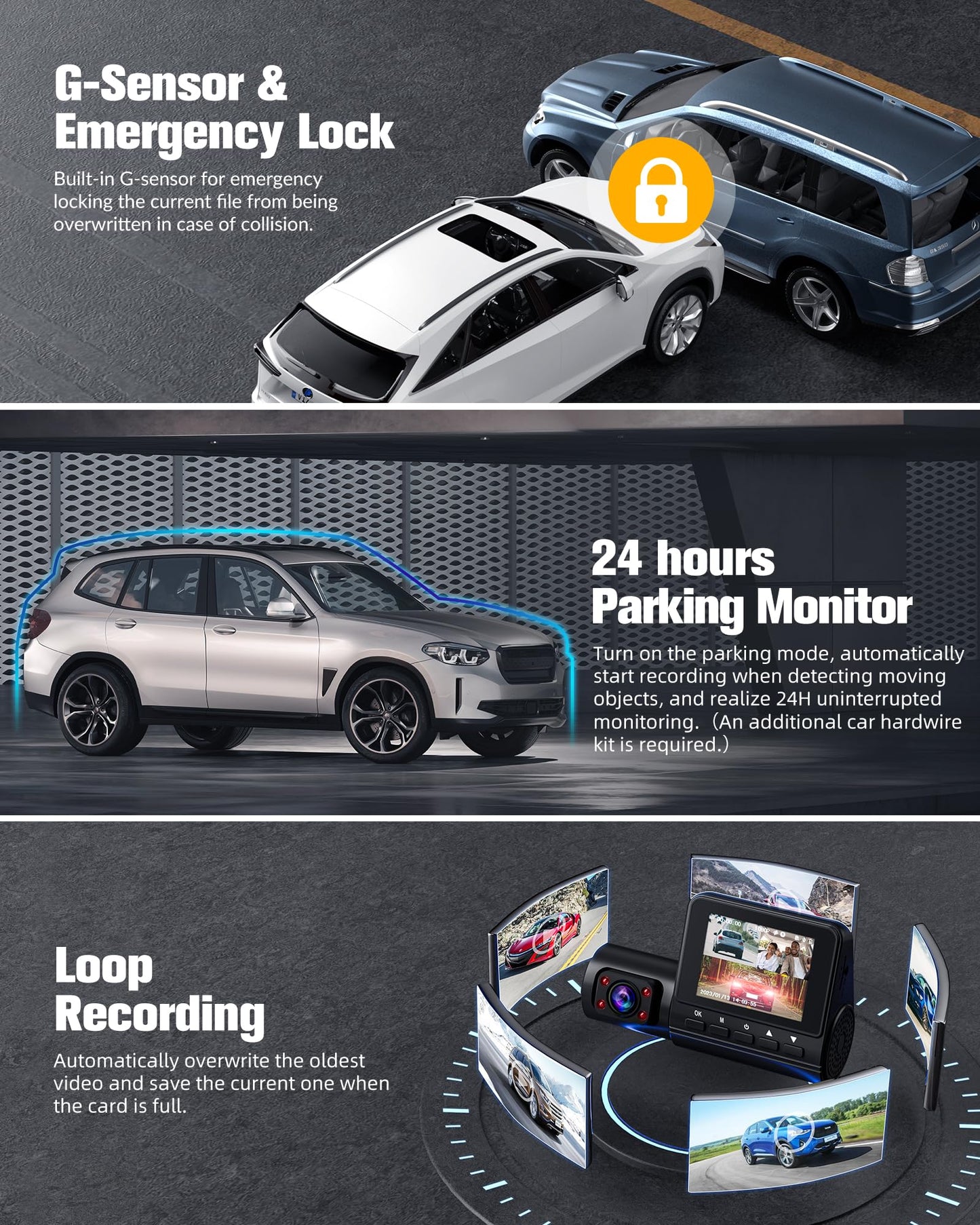 Dash Camera for Cars,4K Full HD Dash Cam Front and Rear Inside, Dashcam with Night Vision with Free 32GB Card,Built-in Loop Recording,Accident Lock,G-Sensor,WDR,24H Parking Monitor - (S6)