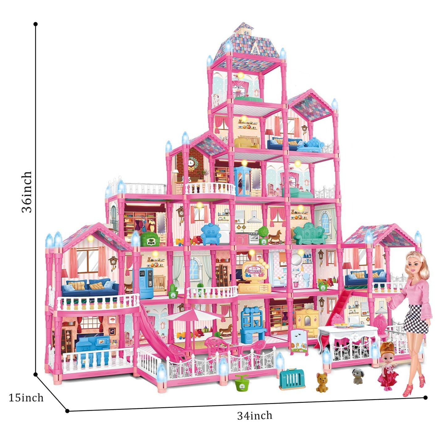 KLADNDER Doll House For Girls, 6-Story 23 Rooms Huge Doll House, Plays House Toys Accessories And Furniture, Outdoor Girls Play Set, Princess Doll House 2024 Christmas Toy, Easy Assembly Ideal For Kid