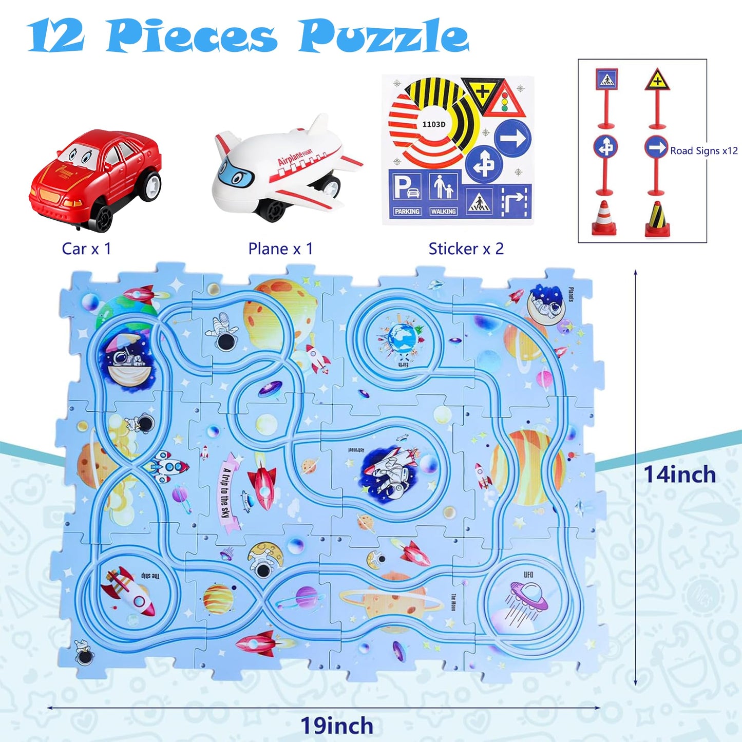 Puzzle Race Track Car Set for Kids Ages 3-6