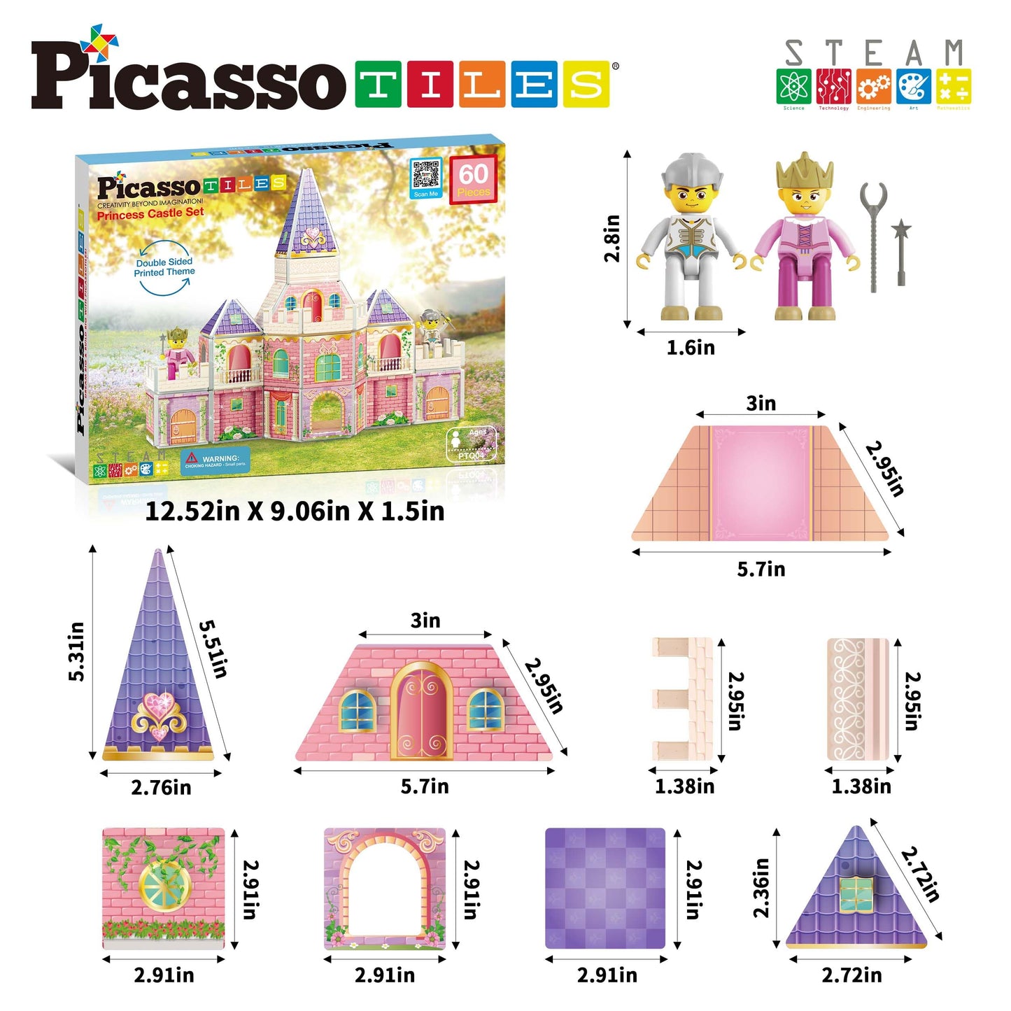 PicassoTiles Princess Castle Magnetic Building Blocks