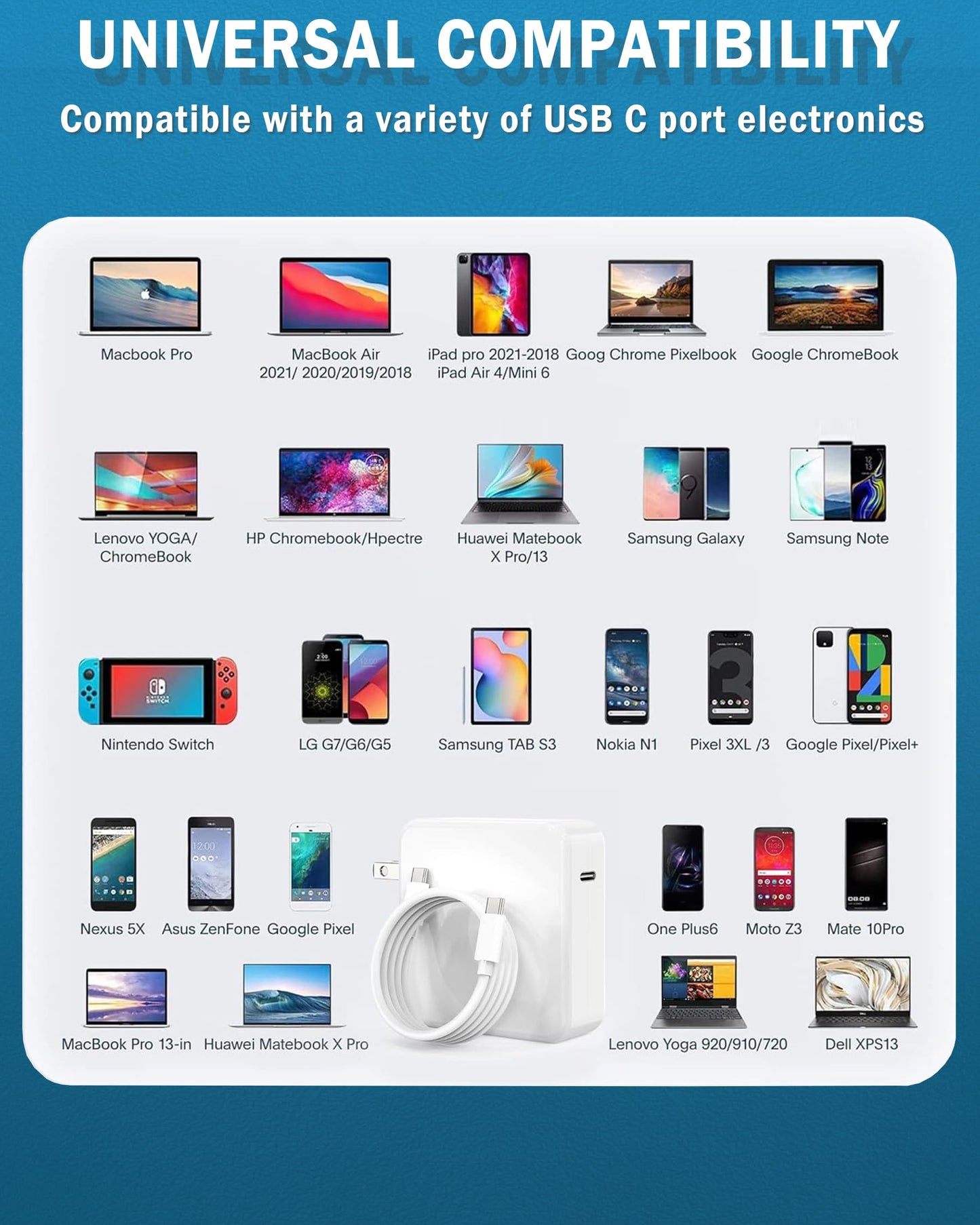 Mac Book Charger,100W USB C Charger for MacBook Pro 16, 15, 14, 13 Inch, MacBook Air 13 Inch, iPad Pro 2023/2022/ 2021/2020/ 2019/2018 All USB C Device,USB C to C Cable Power Adapter