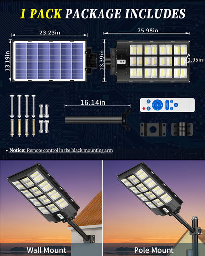 Gefolly SL-6000W Solar Street Light Outdoor, Wide Angle 600000LM Commercial Parking Lot Light Dusk to Dawn 6500K Solar Flood Security Light IP67 Solar Lamp