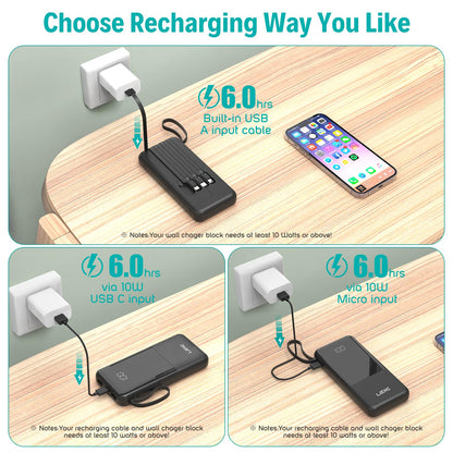 10000mAh Portable Charger with Built-in Cables