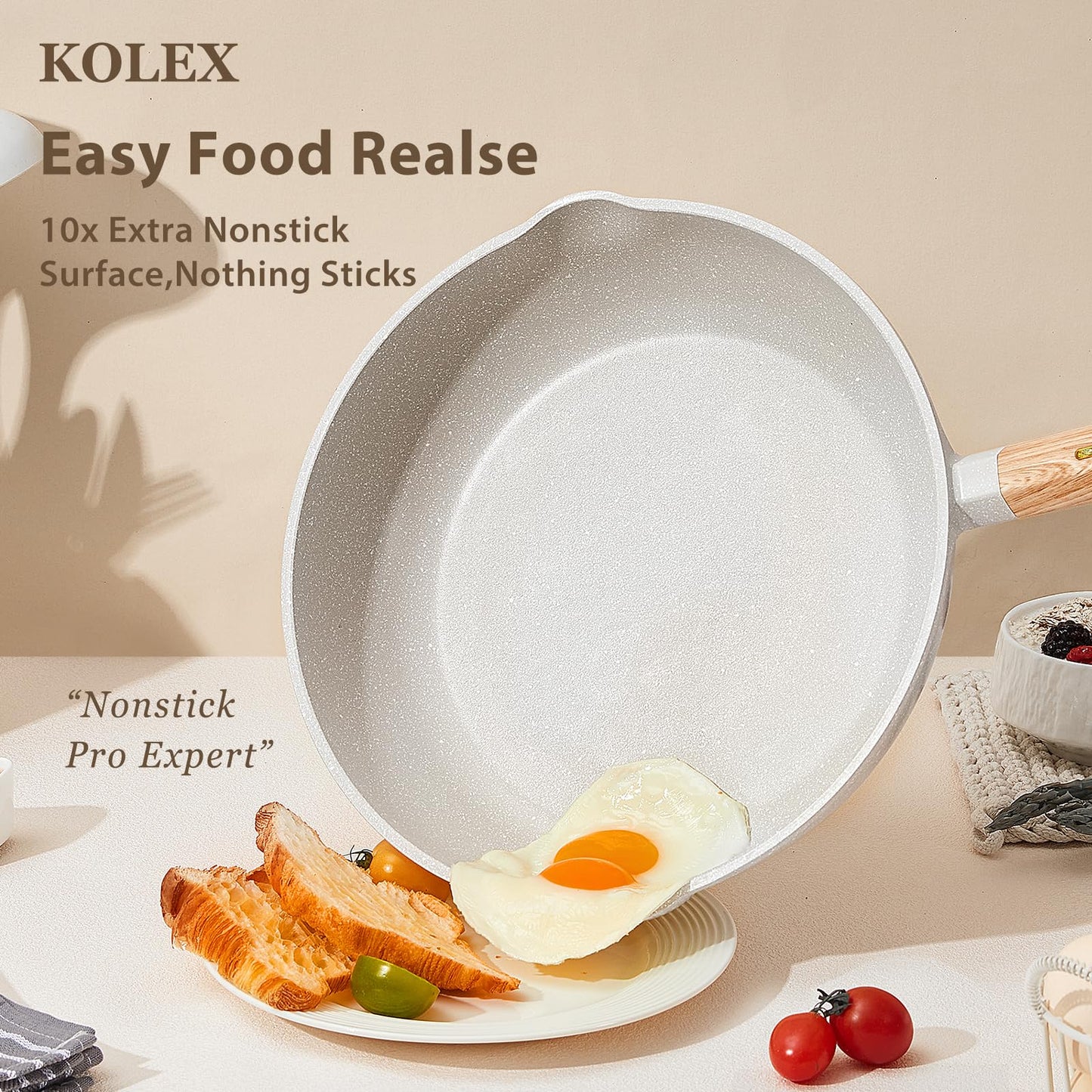 KOLEX Pots and Pans Set Non Stick, Cookware Sets 5 pcs, Kitchen Cooking Set Cookware with Frying Pans & Saucepans (PFOS, PFOA Free)