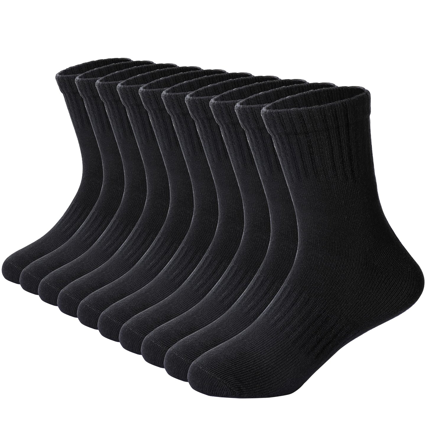 Kids Cotton Athletic Socks 10 Pairs Black