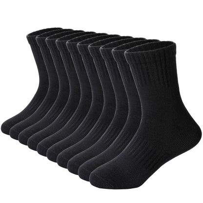 Kids Cotton Athletic Socks 10 Pairs Black