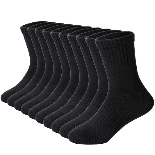 Kids Cotton Athletic Socks 10 Pairs Black