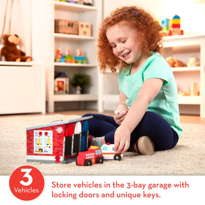 Melissa & Doug Wooden Rescue Vehicles Garage Set