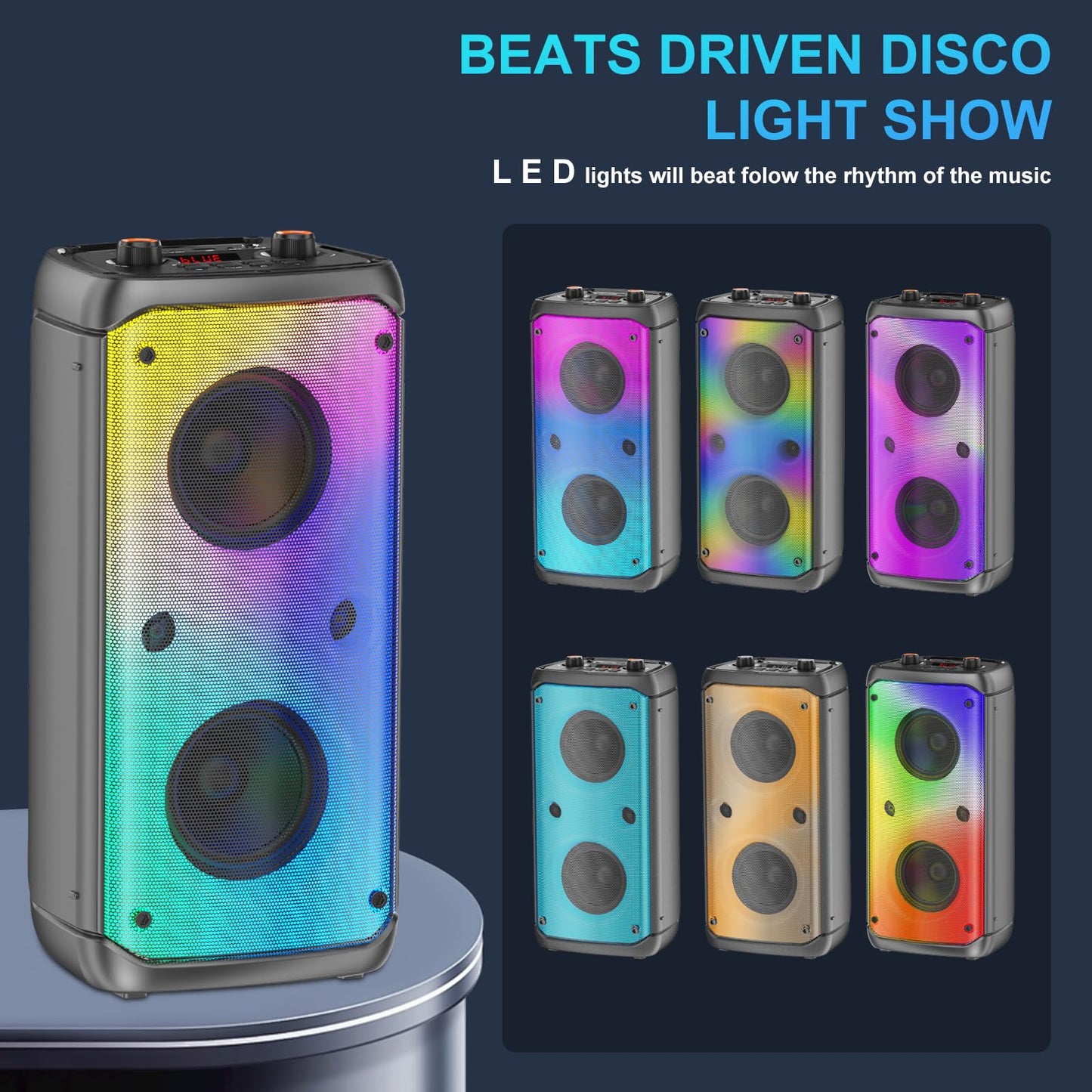 80W Portable Bluetooth Party Speaker with LED Lights