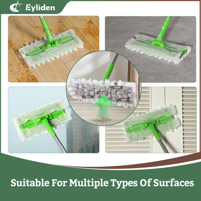 Eyliden Sweeper Mop - Lock Tight Design No Lost Pads - 36 Disposable Dry & Wet Cloths, Dust Mop Starter Kit for Pet Hair, Hardwood Floors, 360 Swivel, Universal Refills, Efficient Floor Cleaning