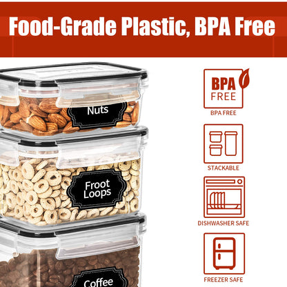 PRAKI 30 Pack Airtight Food Storage Containers for Kitchen Pantry Organizers and Storage, Plastic Kitchen Storage Canisters with Lids,Cereal, Flour & Sugar Containers - Labels, 6 Spoon & Marker