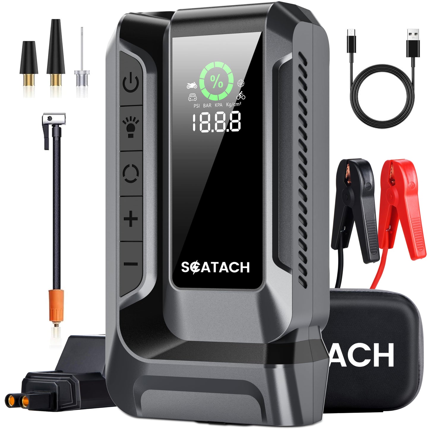 UPDATE: DEAD ❗ Scatach Q16 4000A Car Jump Starter with Air Compressor, 150PSI Portable Jump Starter Battery Pack (10.0L Gas/8.0L Diesel), with QC3.0, Large Display, 3 Modes Flashlight and Jumper Cable