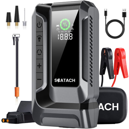 UPDATE: DEAD ❗ Scatach Q16 4000A Car Jump Starter with Air Compressor, 150PSI Portable Jump Starter Battery Pack (10.0L Gas/8.0L Diesel), with QC3.0, Large Display, 3 Modes Flashlight and Jumper Cable