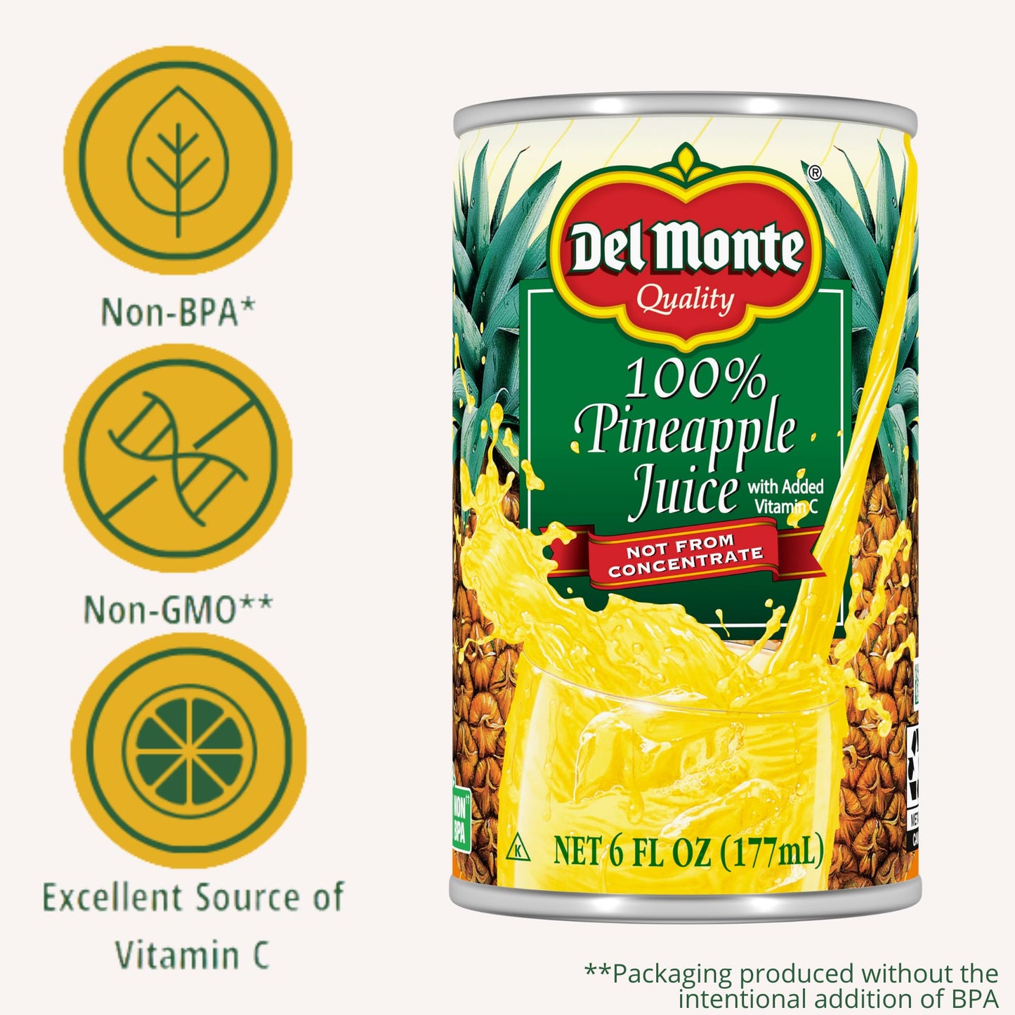 24 Cans Del Monte Pineapple Juice , 6 fl oz.