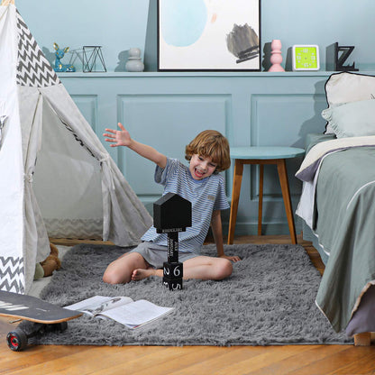 Fluffy Gray Shag Area Rug for Bedroom