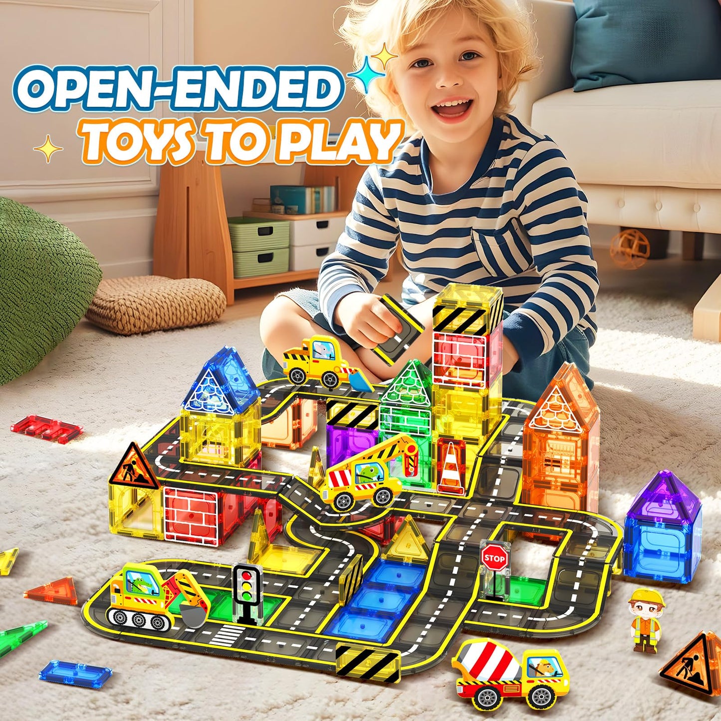 102 PCS Magnetic Building Tiles for Kids