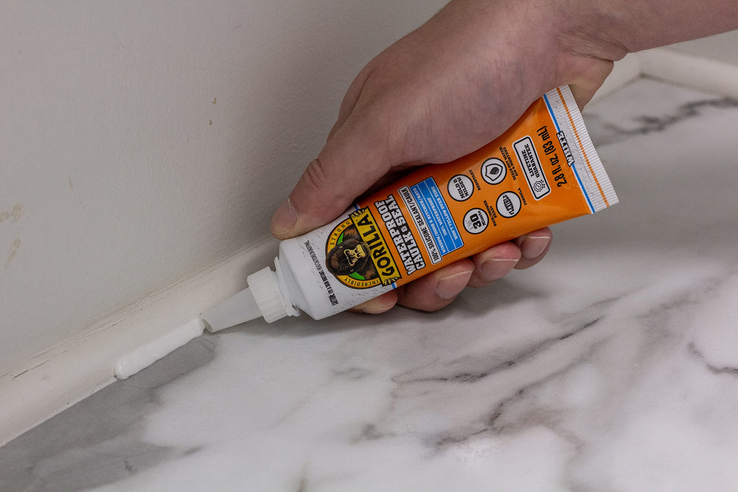 Gorilla Waterproof Caulk & Seal 100% Silicone Sealant, White, 2.8oz Squeeze Tube (Pack of 2)