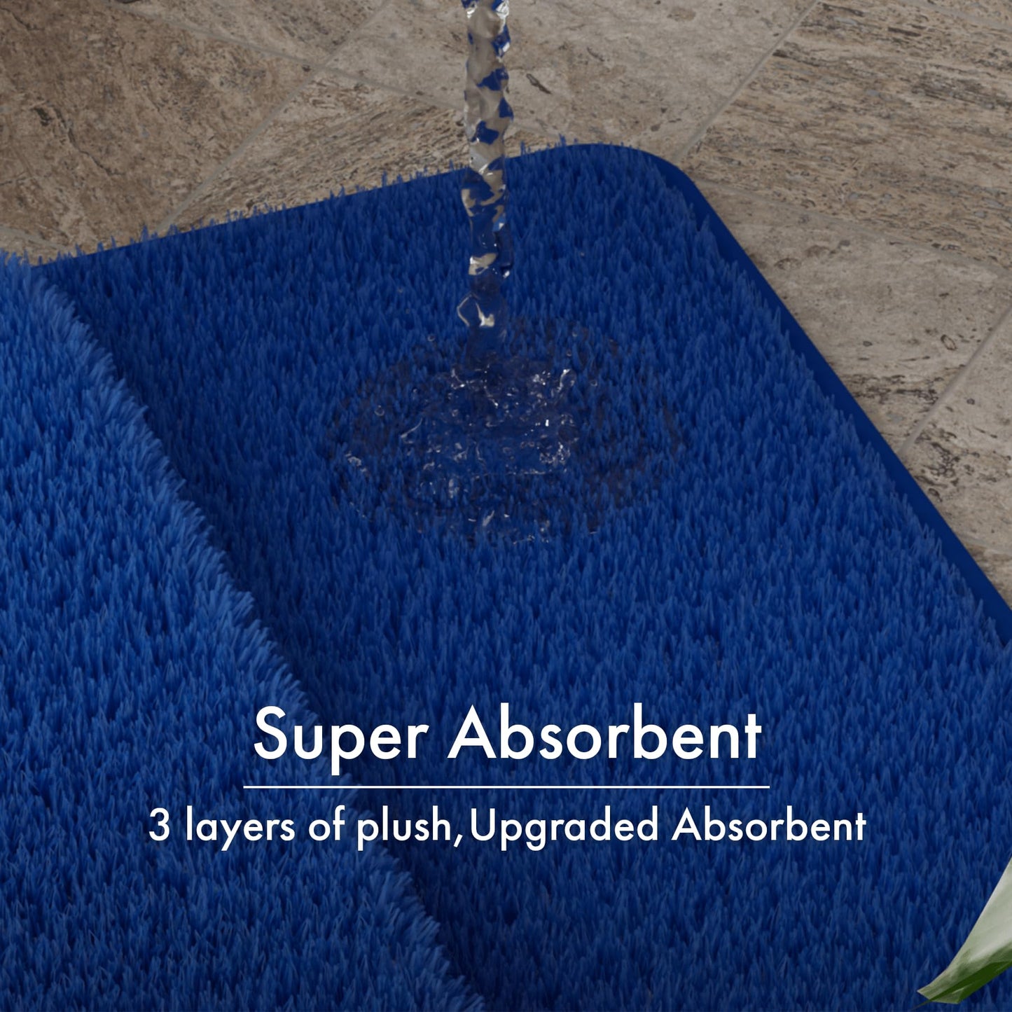 AmazerBath Bathroom Rugs, Original 2-in-1 Wipe & Quick Dry Shower Rug, Soft Absorbent Bath Rugs 24"x16", Non Slip Bath Mat 2 Tier Bottom, Washable Bath Mats for Bathroom Floor, Navy Blue Bath Mat