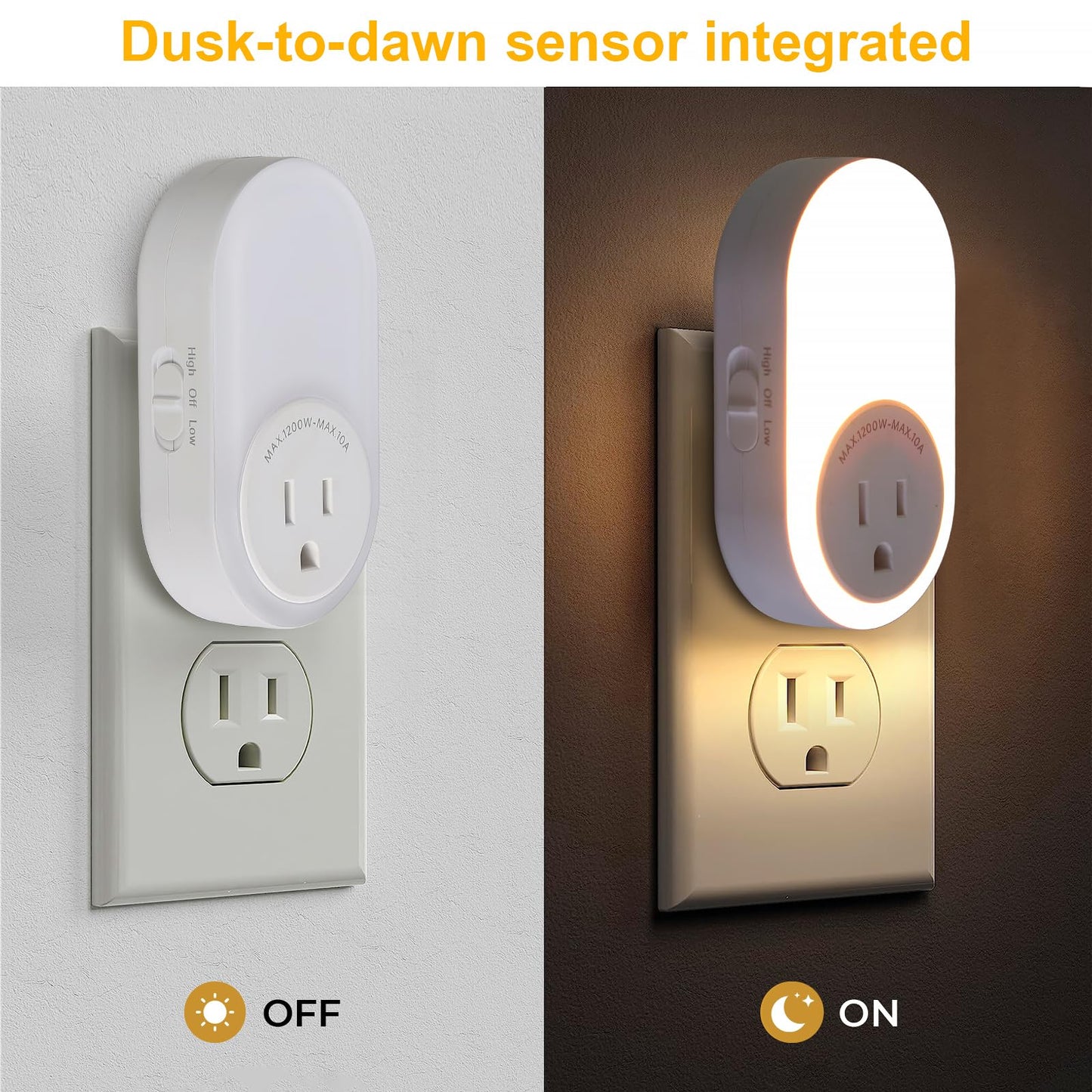Dawnrise Night Lights Plug Into Wall,Dusk to Dawn Sensor Night Light with Power Outlet,CCT 2700K/4000K,5/20LM Adjustable Brightness for Bedroom,Kitchen,Living Room,Office,2PK