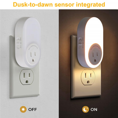 Dawnrise Night Lights Plug Into Wall,Dusk to Dawn Sensor Night Light with Power Outlet,CCT 2700K/4000K,5/20LM Adjustable Brightness for Bedroom,Kitchen,Living Room,Office,2PK