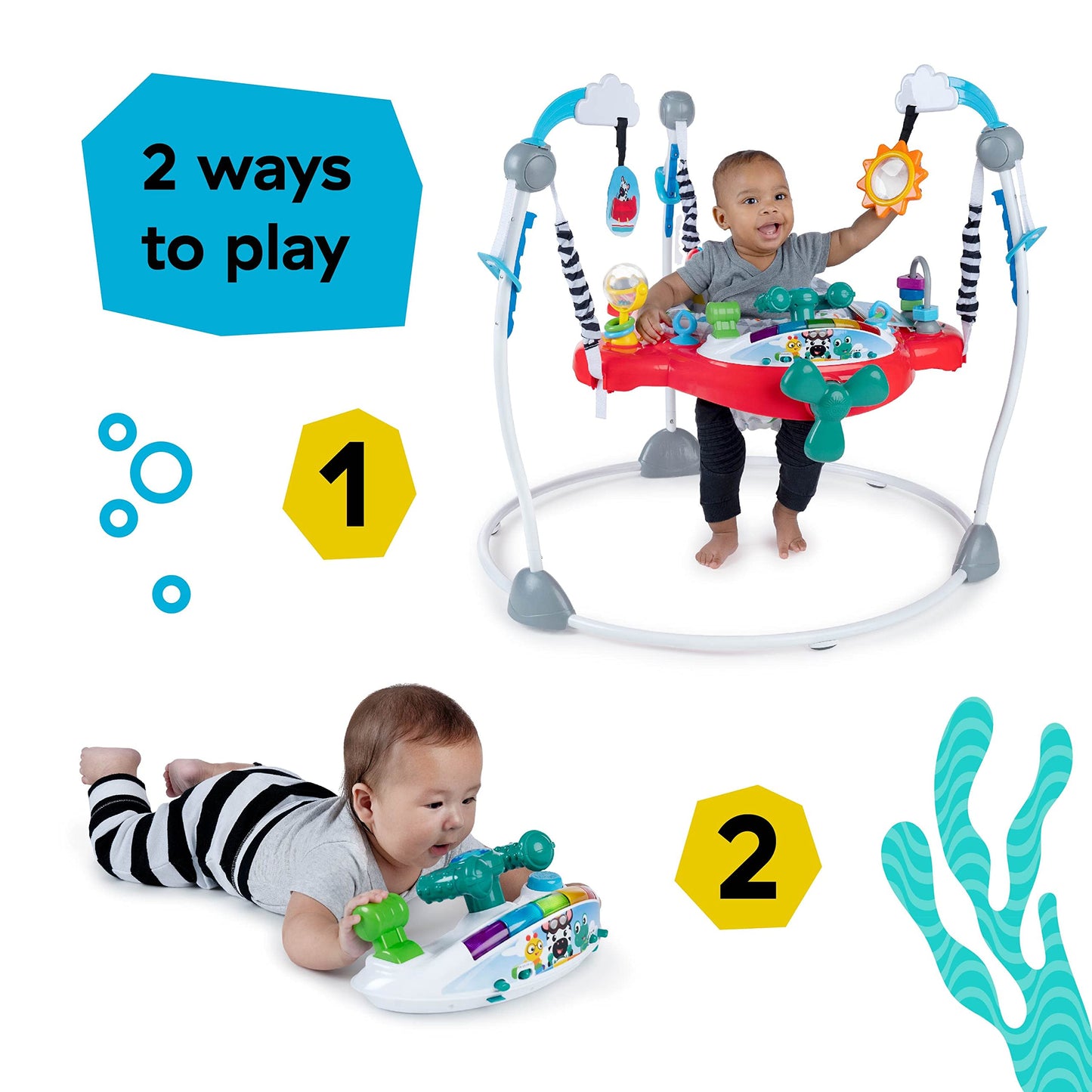 Baby Einstein Ocean Explorers Airplane Adventure 2-in-1 Interactive Activity Jumper with Lights Ages 6 months +, Max weight 25 lbs., Unisex