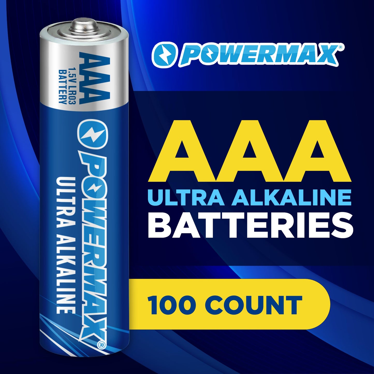 Powermax 100-Count Triple AAA Batteries, Ultra Long Lasting Alkaline Battery, 10-Year Shelf Life, Reclosable Packaging