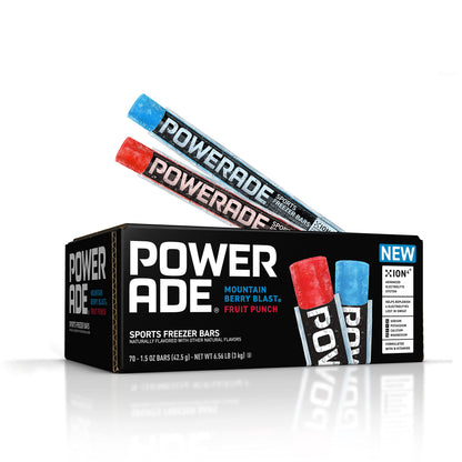 Powerade Sports Freezer Bars, 1.5 oz, Refreshing Ice Pops with Electrolytes B Vitamins, Naturally Flavored with Other Natural Flavors, Mountain Berry Blast and Fruit Punch, 70 Count