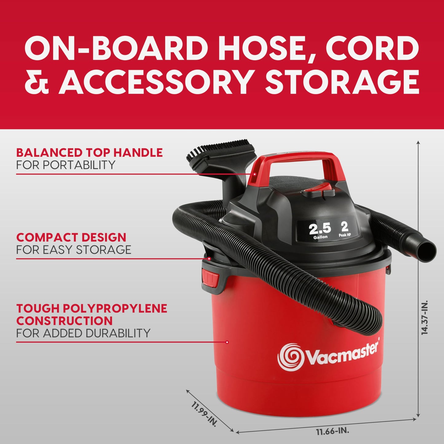 2.5-Gallon Vacmaster Wet/Dry Vacuum - Wall Mountable