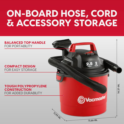 2.5-Gallon Vacmaster Wet/Dry Vacuum - Wall Mountable