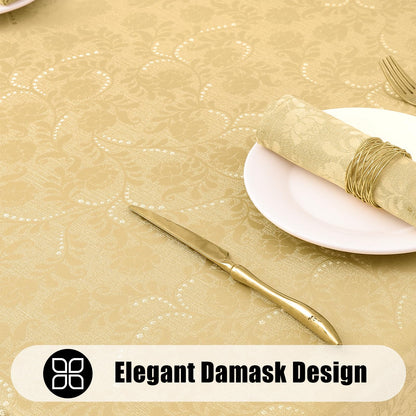 Moosfor Rectangle Tablecloth 60x84 Inch, Waterproof Damask Jacquard Table Cloth, Washable Fabric Table Covers for Dining, Parties, Indoor and Outdoor, Gold Vines