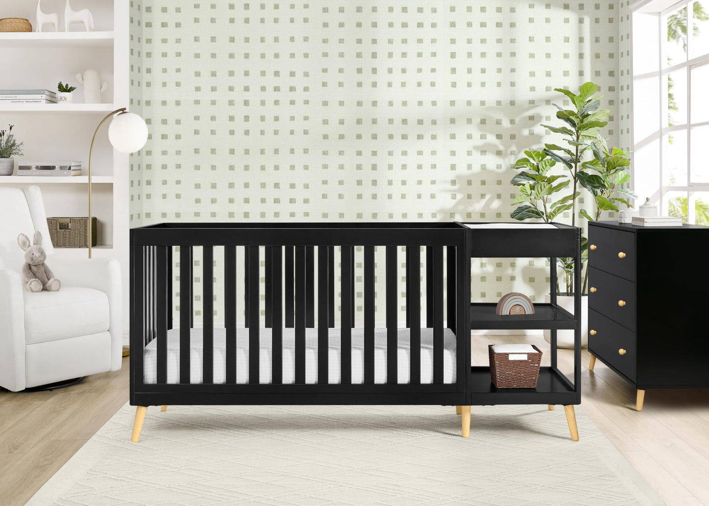 Delta Children Essex 4-in-1 Convertible Crib and Changer, Black Ebony w/Natural Knobs