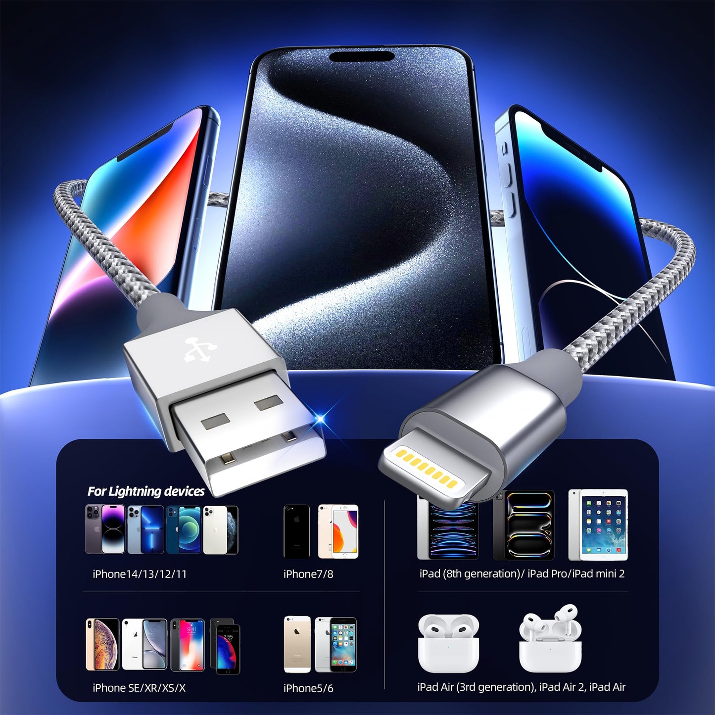 10FT Lightning Cable 3-Pack for iPhone