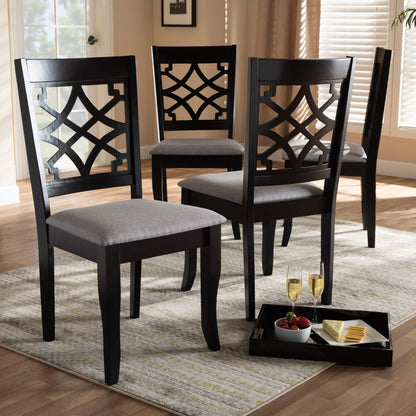 Baxton Studio Mael Dining Chair and Dining Chair Grey Fabric Upholstered Espresso Brown Finished Wood Dining Chair
