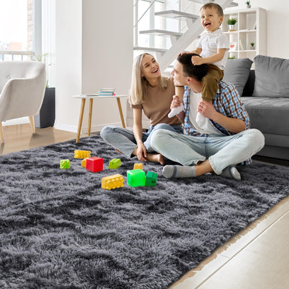 Foxmas Shag Rugs for Bedroom Living Room, 5x7Ft Soft Fluffy Tie-Dyed Rug for Kids Room with Non-Slip Backing, High Pile Nursery Carpets Fuzzy Boys Girls Dorm Home Decor Aesthetic, Dark Grey
