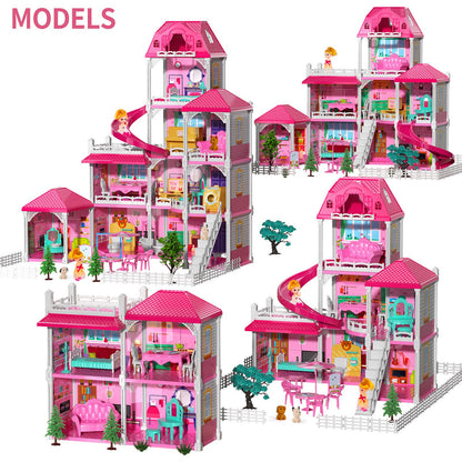 TEMI 10-Room Dollhouse Playset with Dolls and Furniture