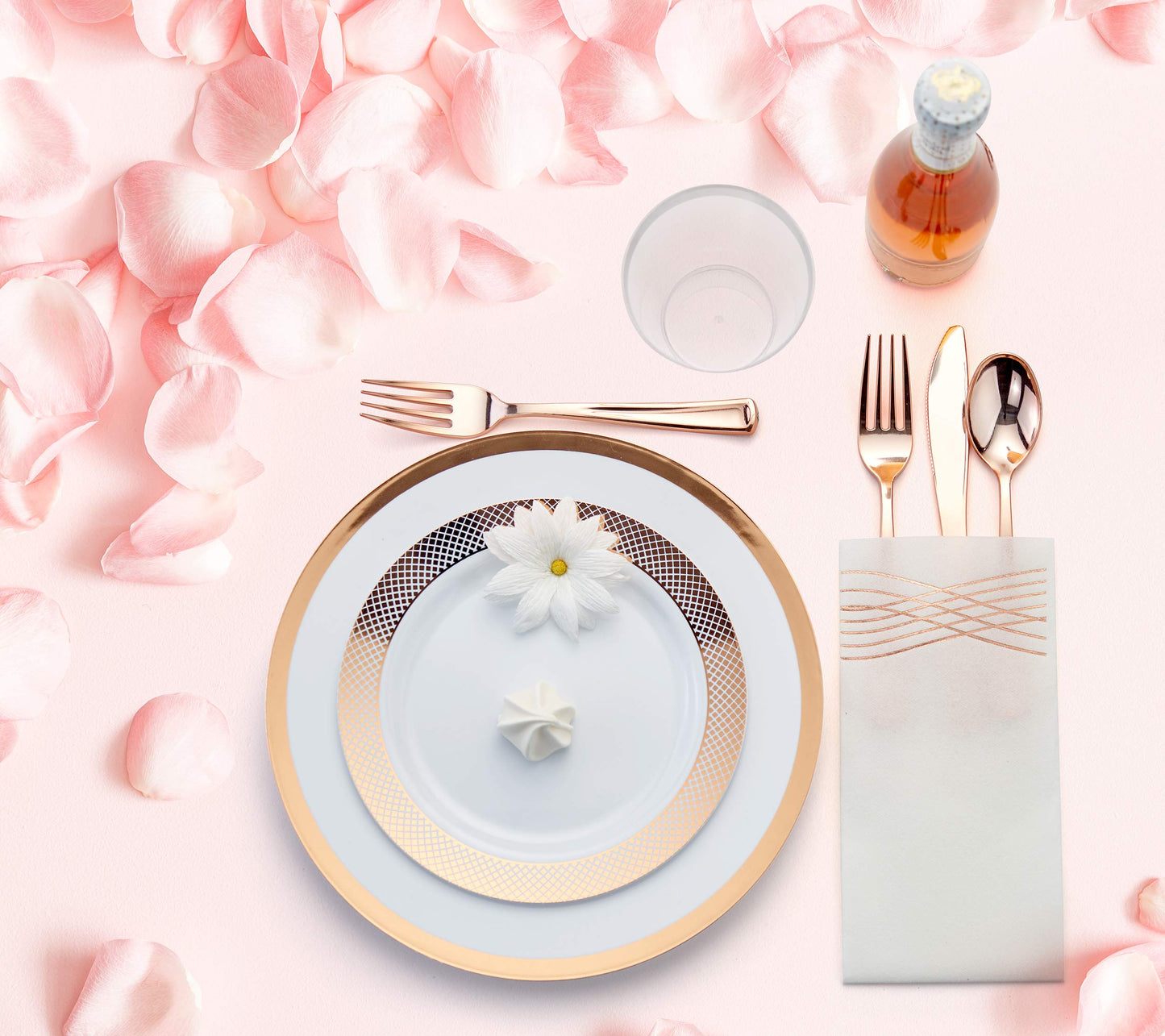 Elegant Rose Gold Disposable Dinnerware Set for 50