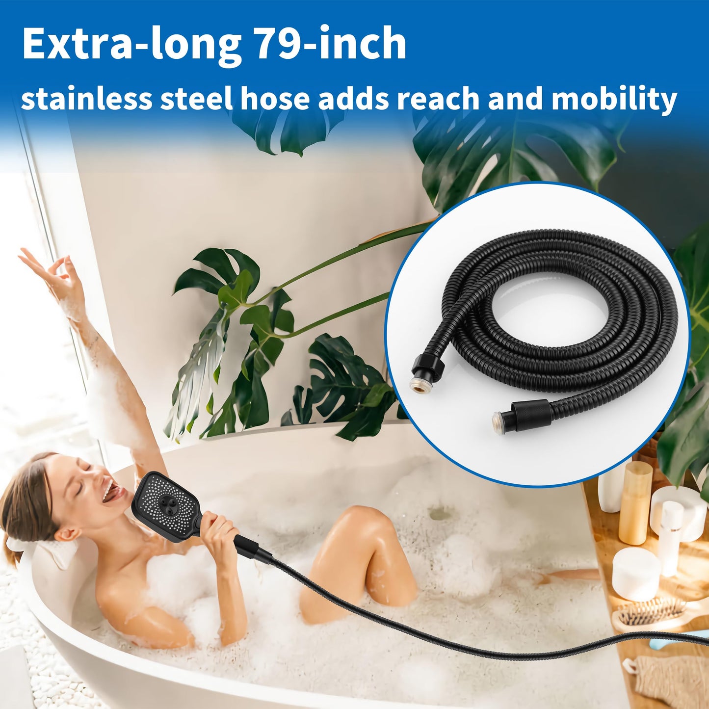 High Pressure Handheld Shower Head with Hose