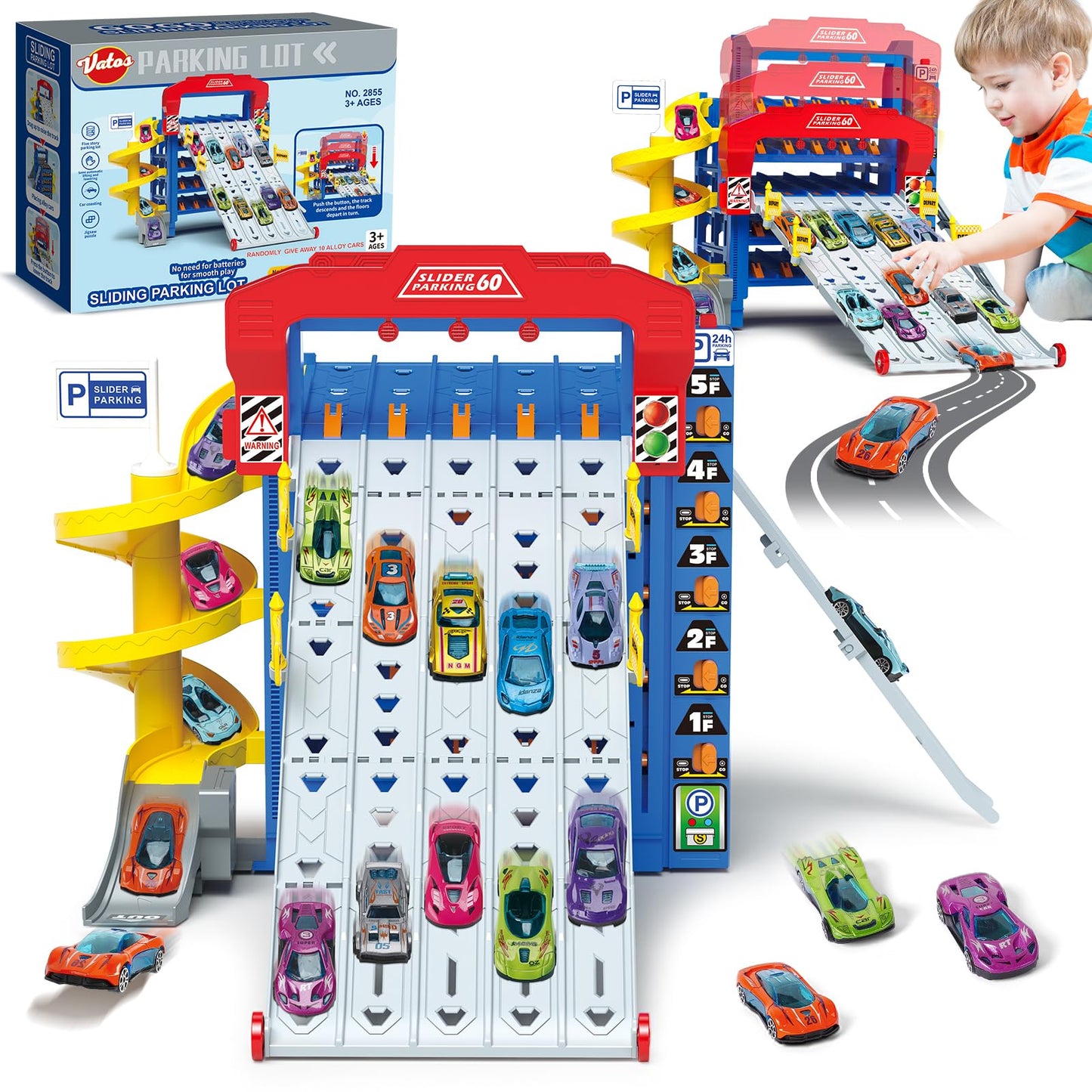 10 Cars Parking Track Toy for Boys Ages 3-8