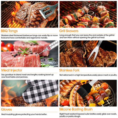 29pcs Grilling Accessories Kit for Men Women, Stainless Steel Heavy Duty BBQ Tools with Glove and Corkscrew, Grill Utensils Set in Portable Canvas Bag for Outdoor,Camping,Backyard, Perfect Grill Gift