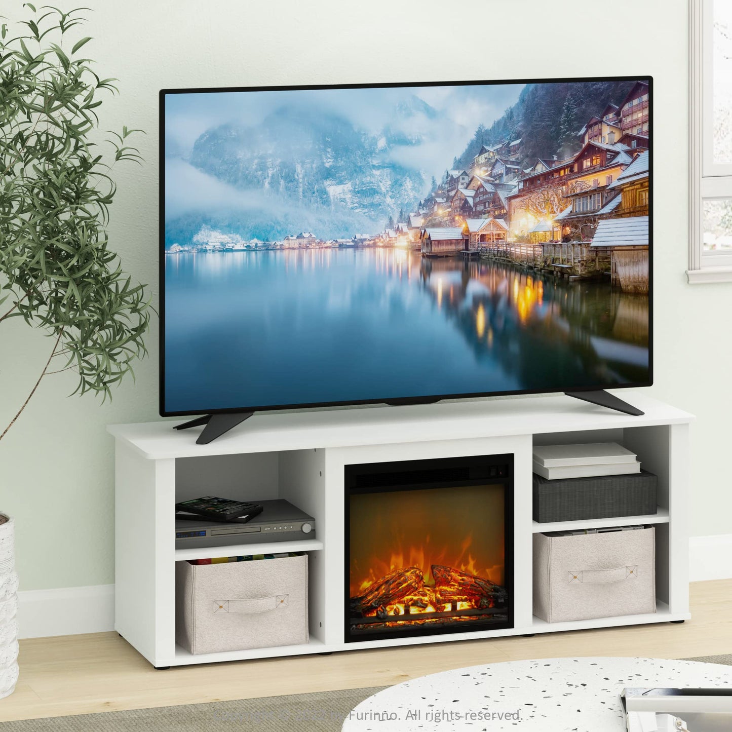 60 Inch TV Stand with Fireplace by Furinno