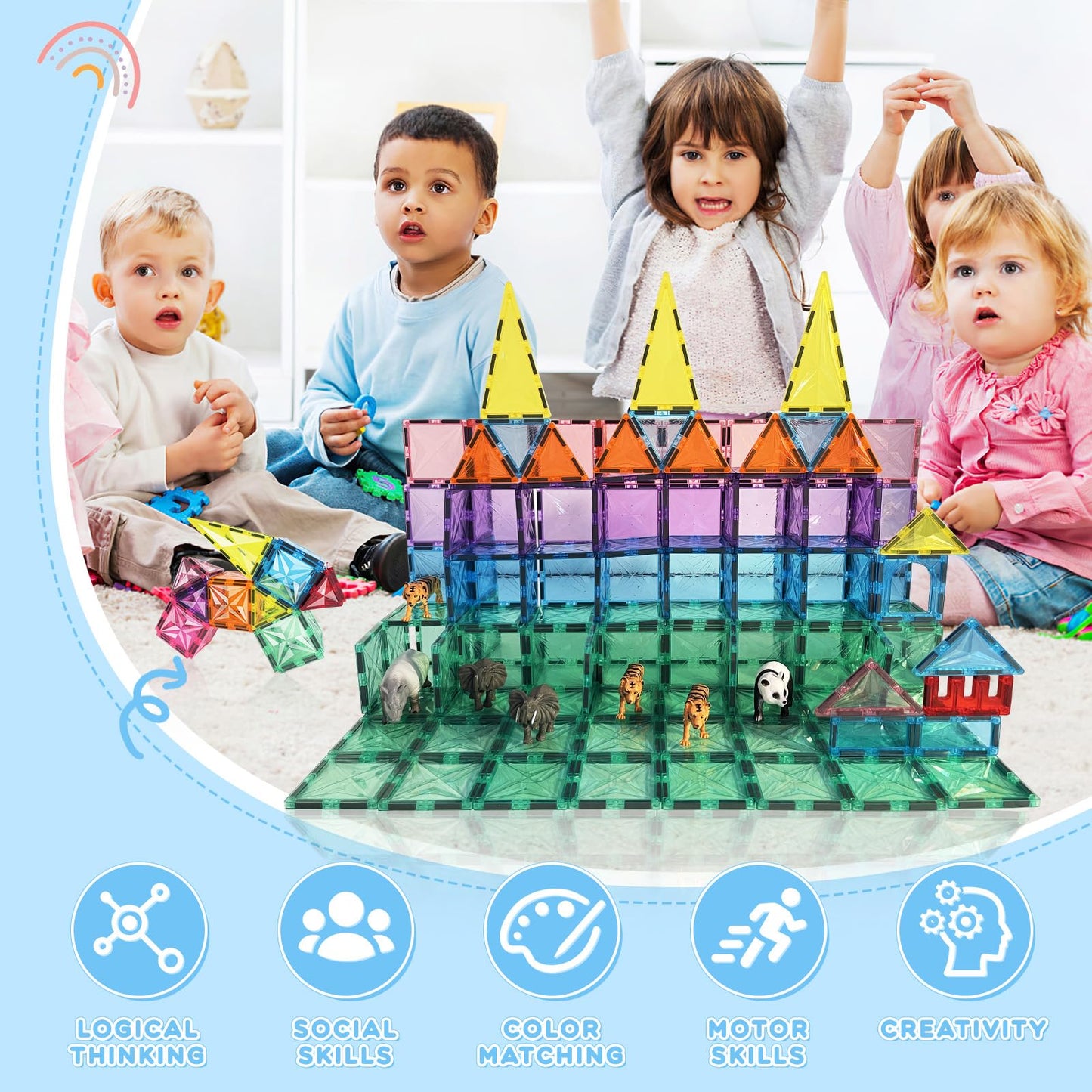 Paaxido Magnetic Tiles, 100PCS Magnetic Blocks Set, 4D Diamond Magnet Building Blocks, STEM Preschool Educational Magnet Toys Gift for Kids, Boys and Girls 3 4 5 6 7 8+ Year Old