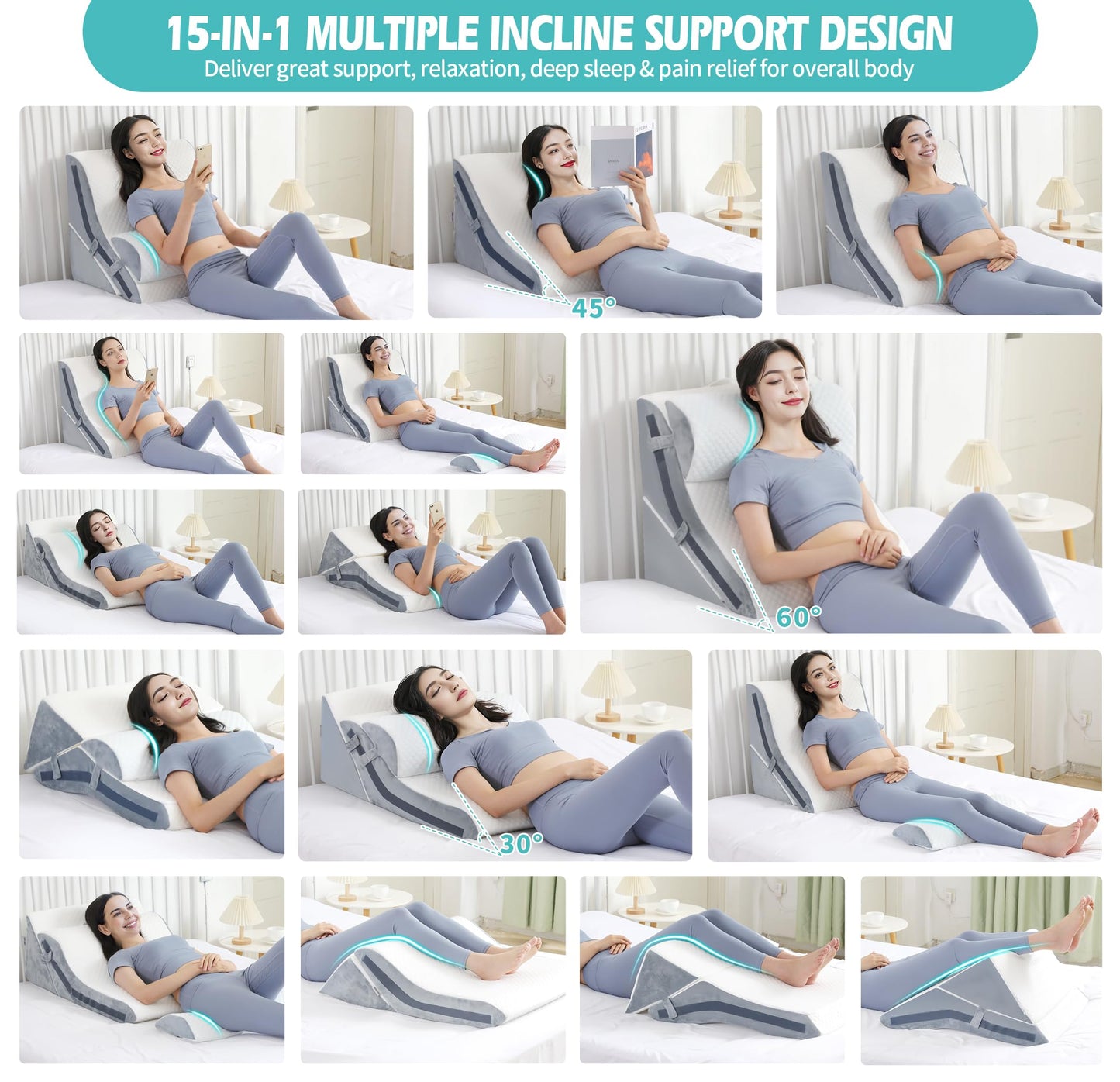 Adjustable Memory Foam Wedge Pillow for Back Pain