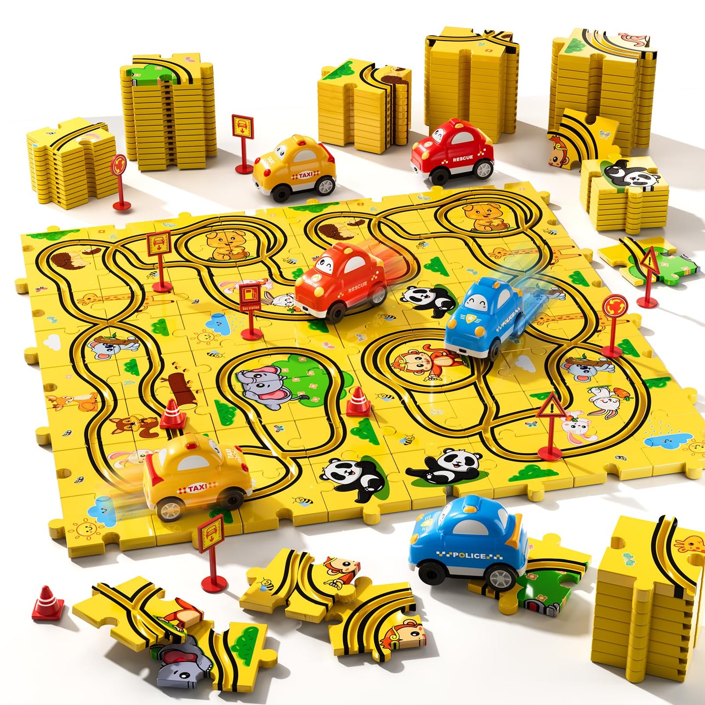 Race Car Puzzle Track Set for Kids 3-6