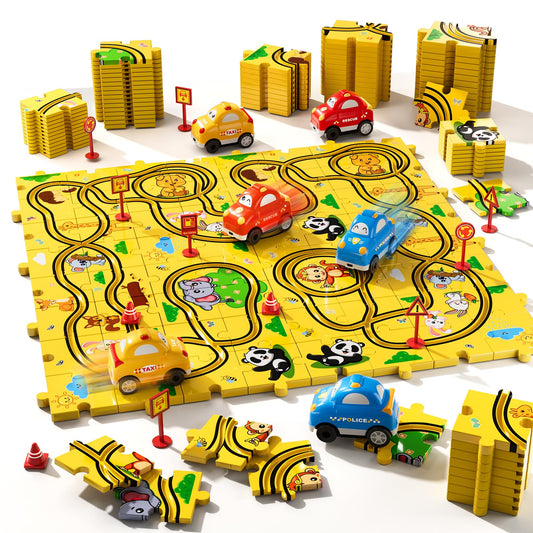Race Car Puzzle Track Set for Kids 3-6